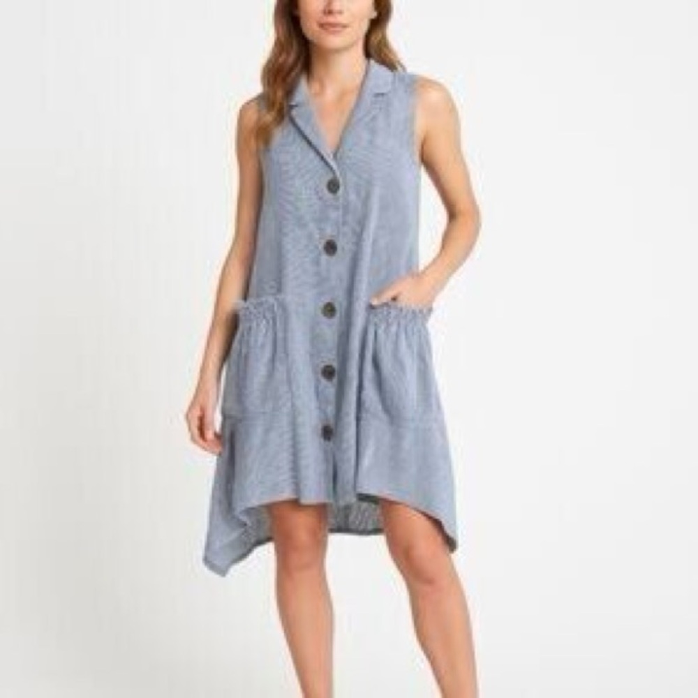 FOR CYNTHIA Linen‎ Blend Button-Down Dress